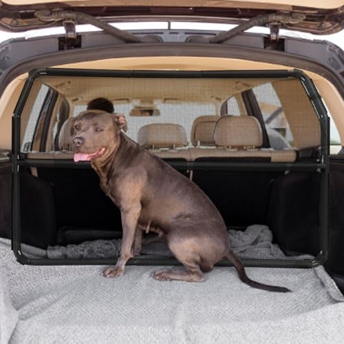 TAZZOR Universal Hundegitter für Auto Rücksitz & Kofferraum 142 cm Breit Hundenetz Auto mit Durchsichtigem Maschennetz Faltbare Schutzgitter Dog für Große SUVs Lkws und Limousinen