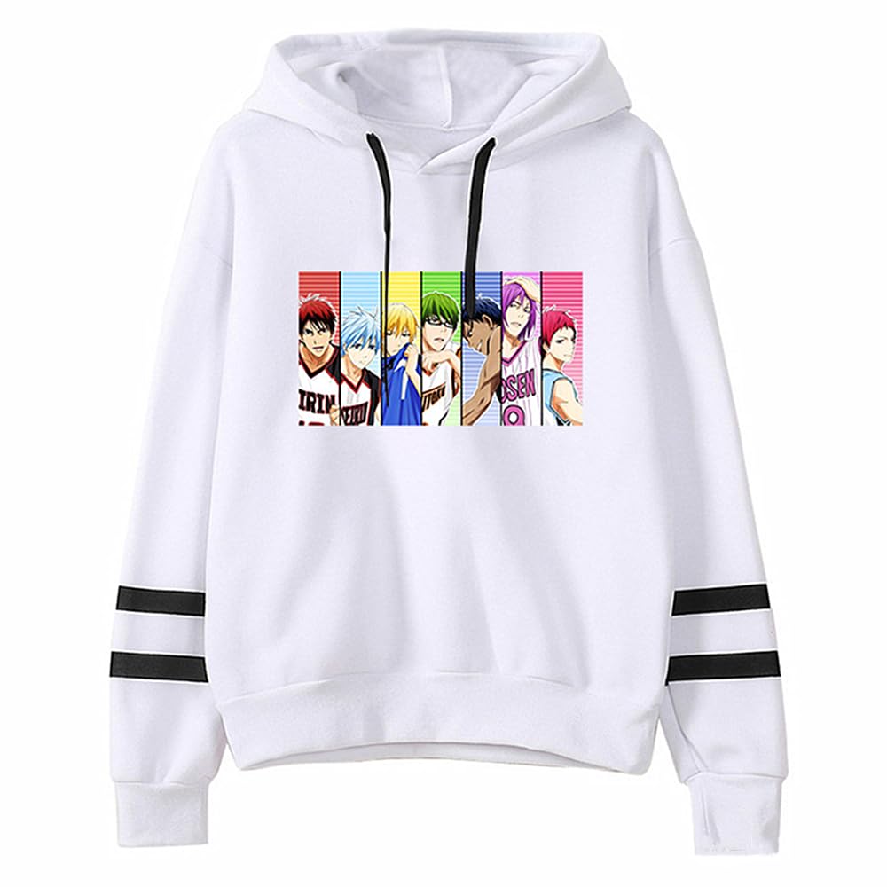 Anime Kuroko's Basketball TEIKO Basketball Team Cartoon Bar Sleeve Hoodie Sweatshirt for Manga Fans Cosplay Gift White