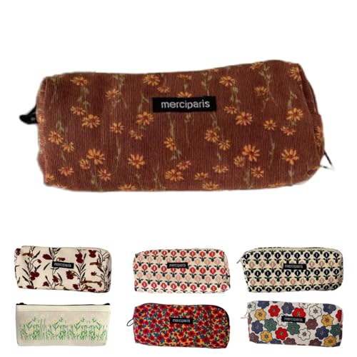 Image of Flower Prints Pencil Pen Pouch Purse Bag Cosmetic Case Organizer Soft Cotton Canvas (D)