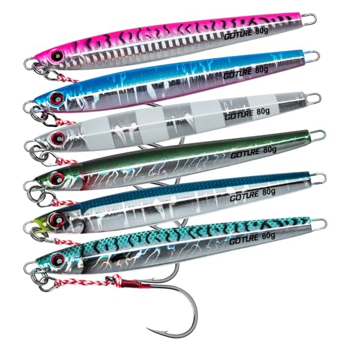Goture Fishing Jigs Saltwater 60g Vertical Jigs with Assist Hook Glow Speed Fast Jig Deep Sea Fishing Jigging Lures for Tuna Salmon Sailfish Striped bass Grouper Snapper Kingfish
