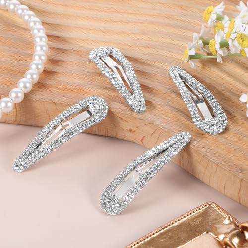 4 piezas pinzas para el cabello con cristales de gota de agua, metal plateado, para bodas y fiestas, 2.36 pulgadas miniatura 6