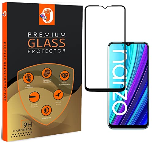 Image of STP FEEL� Premium Tempered Glass Screen Protector Compatible for Realme Narzo 50i (Black, Pack of 1) Edge to Edge Coverage with Easy Installation Kit