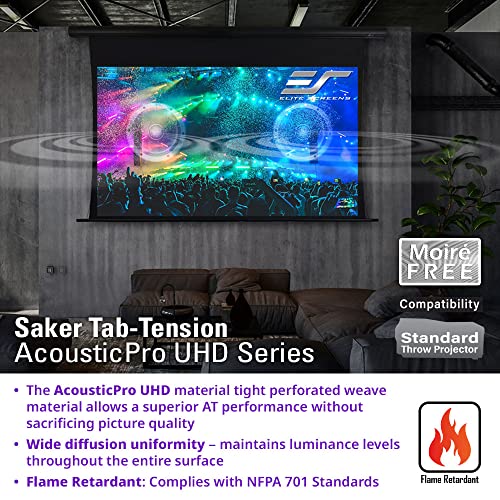 Image of Elite Screens Saker Tab-Tension AcousticPro UHD Series, 180-INCH Diag. Extra 3 inch Drop 4K /8K Ultra HD Electric Sound Transparent Perforated Weave Drop Down Front Projector Screen, SKT180UH2-E3-AUHD