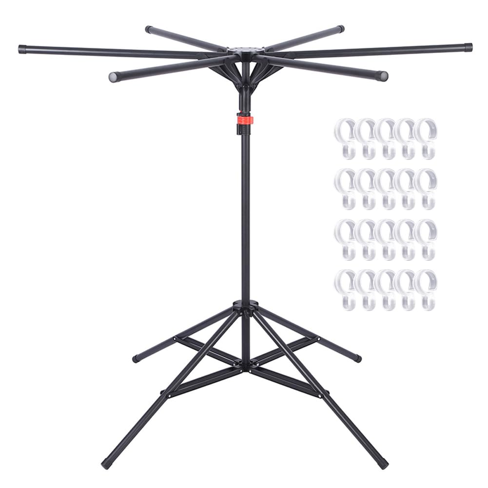 Collapsible Tripod Laundry Clothes Drying Rack with 6 Poles Indoor Outdoor Clothing Stand Carbon Steel Standing