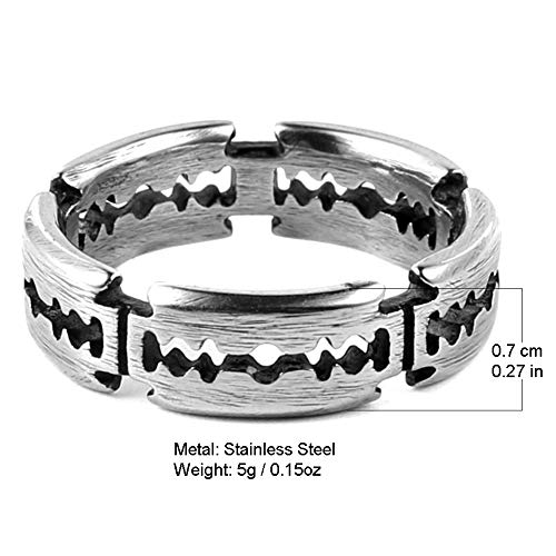 HZMAN Men's Punk Stainless Steel Silver Gothic Double Edge Blades Ring Bands2