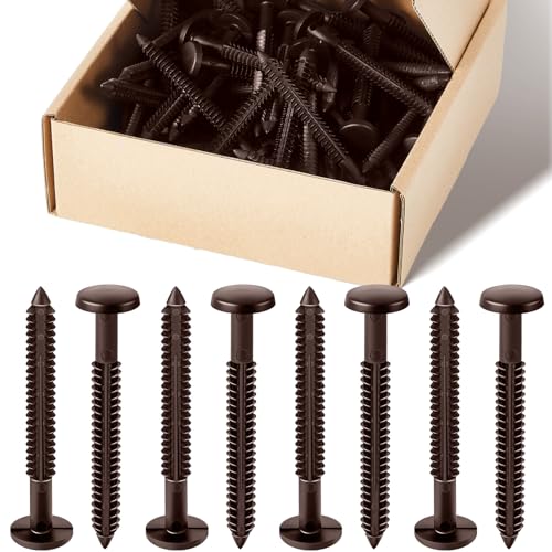 Image of Blulu 60 Pcs 3 Inch Vinyl Shutter Fastener Window Panel Peg Lok Pin Pegs Screws Shutter Spikes Anchor (Federal Brown)