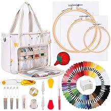 Peirich Embroidery Starter Kits, Embroidery Storage Organizer Bag with Embroidery Floss Embroidery Hoop Aida Cloth, Cross Stitch Kits for Beginner, Adults