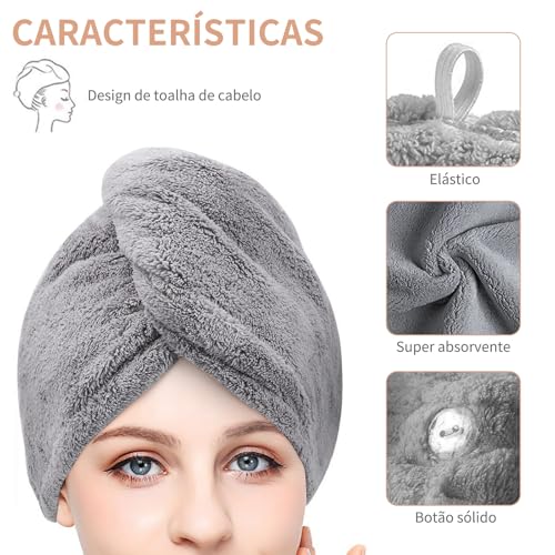 kit 3 Toalha de Cabelo de Microfibra, Turbantes de Cabelo para Cabelos Molhados, Toalhas de Secagem para Cabelo Cacheado Mulheres Anti Frizz (Azul, Cinza, Rosa) kit 3 Toalha de Cabelo de Microfibra, Turbantes de Cabelo para Cabelos Molhados, Toalhas de Secagem para Cabelo Cacheado Mulheres Anti Frizz (Azul, Cinza, Rosa) - Imagem 3
