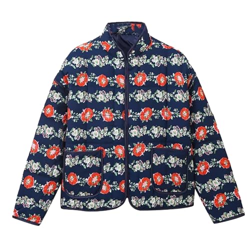 Generisch InterNos - Chaqueta acolchada para mujer, ligera, de invierno, a rayas, con cuello, acolchada, con bolsillos, chaqueta de invierno, deportiva, para mujer, azul, M