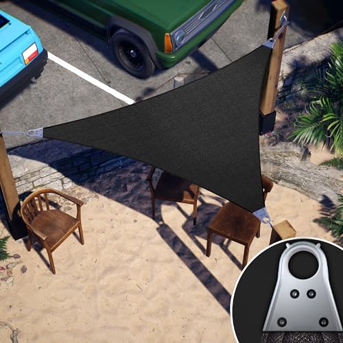 ColourTree Super Ring 20' x 20' x 20' Black Triangle Sun Shade Sail, Commercial Grade UPF50 Canopy, Reinforced Corners, Edges, 260 GSM Fabric & Heavy Duty - 3 Years Warranty (We Make Custom Size)