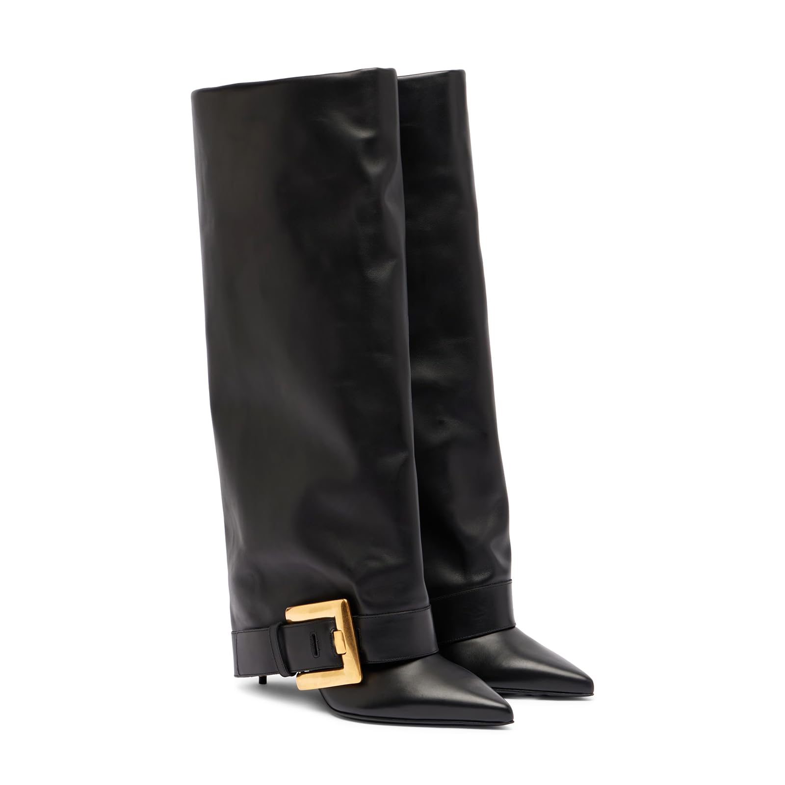 Womens Fold Over Knee High Boots for Women Pointed Toe Stiletto Heel Tall Boots Fashion Wide Calf Long
