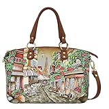 Anuschka 720 Große Satchel Tasche - Damentasche aus handbemaltem, upgecyceltem Leder - Parisian Café
