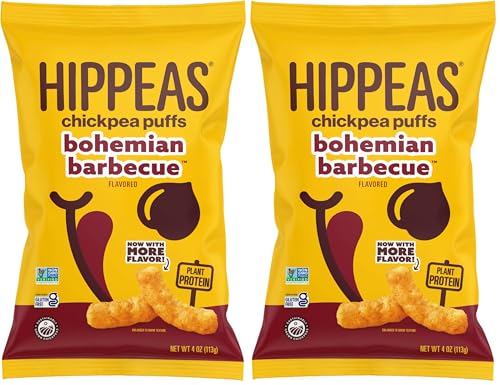 Image of Hippeas Chickpea Puffs, Bohemian Barbecue (Pack of 2), 4 Ounce, 4g Protein, 3g Fiber, Vegan, Gluten-Free, Crunchy, Plant Protein Snacks