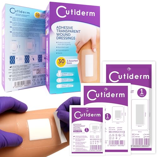 Cutiderm Large Adhesive Transparent Waterproof Wound Dressings Assorted Sizes - Pack of 30 Dressings Plasters