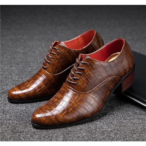 Men's Print Leather Chunky Heels Oxfords Shoes Casual Fashion Lace Up Pointed Toe Deby Shoes Business Formal Wedding Dress Shoes4