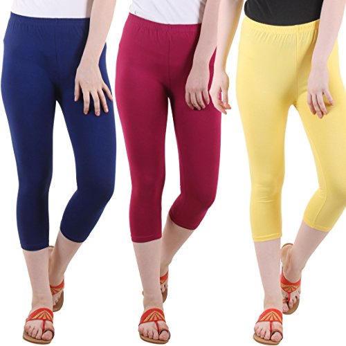 Image of DIAZ Women's Super Combed Cotton Elastane Stretch Slim Fit Printed Capri -Pack of 3