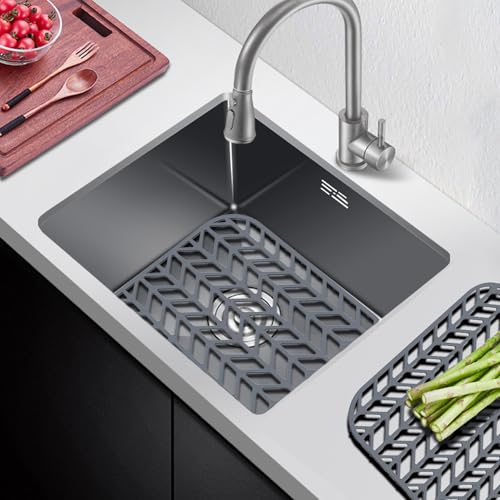 AWOKE Sink Protectors for Kitchen Sink - 12.25" x 11.5" Sink Mat - Heat-resistant Easy-clean Silicone Sink Mat - for Protection of Stainless Steel Sink (Grey)