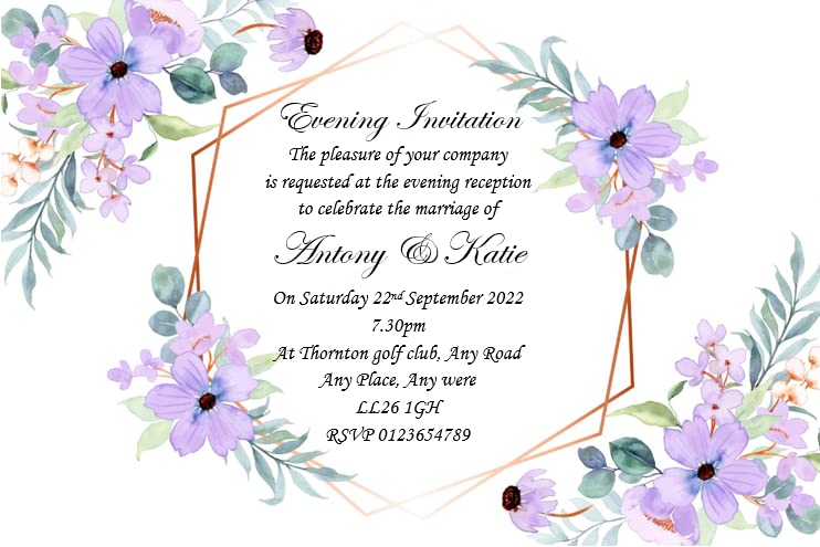 Bespoke Candy Delights 50 Personalised Lilac & White Wedding Evening Invites - Invitations With Envelopes WE5