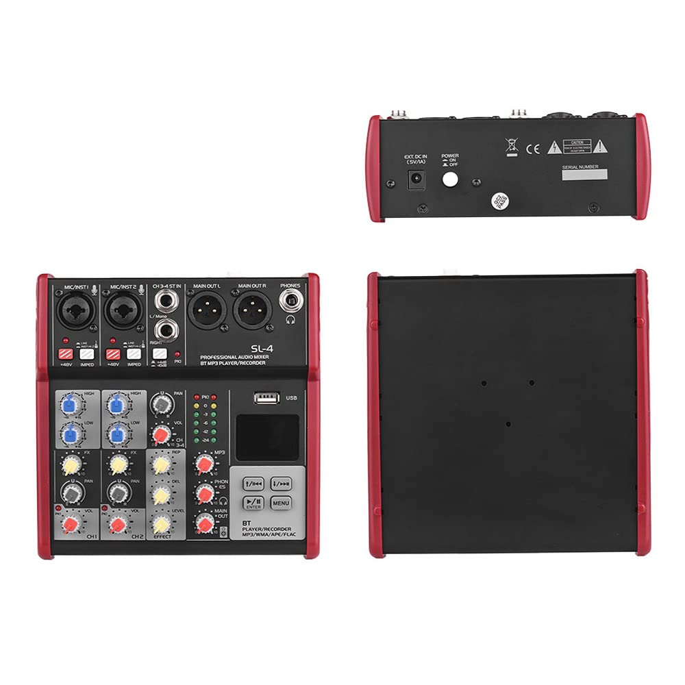 Btuty 4-Kanal-Mischkonsole mit 2 Bändern EQ Eingebaute 48 V Phantomspeisung Unterstützt BT-Anschluss MP3-Player USB für die Aufnahme von DJ Network Live Broadcast Karaoke