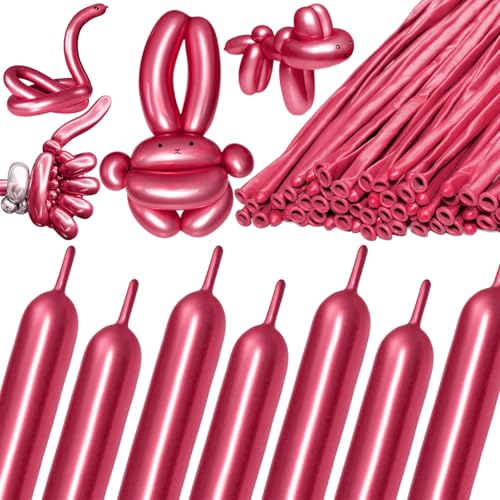 Image of 260 Metallic Red Long Balloons for Balloon Garland Thickening Skinny Latex Twisting Animals Modeling Christmas Birthday Wedding Party Festival Decorations 100pcs