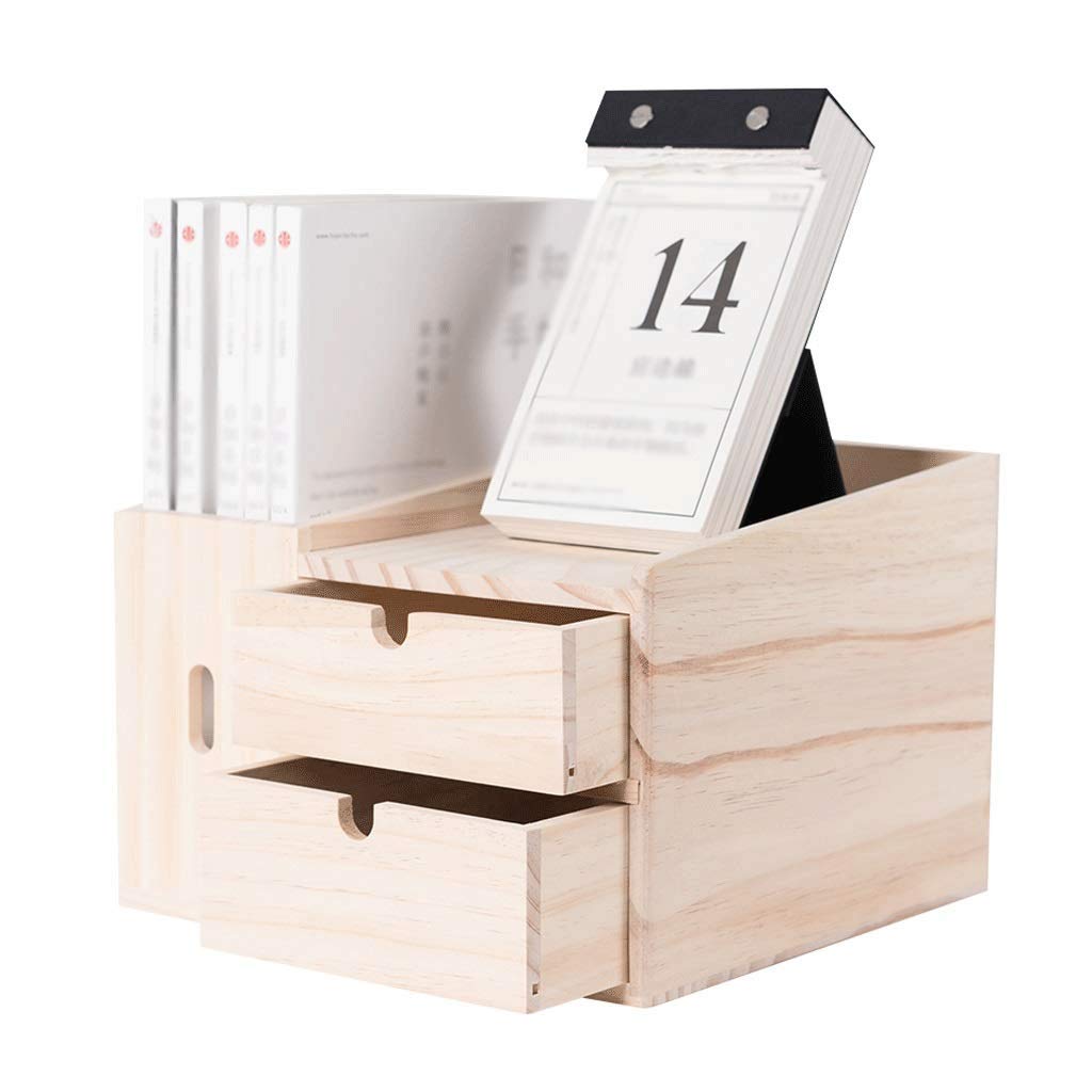 Aufbewahrung Ordner/Schnellhefter/Organisator/Natürliche Kiefern Desktop-Bücherregal Thekenbücherregal mit 2 Schubladen Schreibtisch-Speicher-Organisator-Anzeigen-Regal-Rack for Bürobedarf Küche Bade