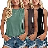 Ecavus 3er Pack Stilltops Damen mit Verstecktem Reißverschluss Ärmelloses Stillshirt Stillen Tops Stilloberteile Schwarz Schokoladenbraun Grün M