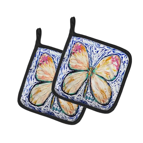 Caroline's Treasures Butterfly Violet Tip Pair of Pot Holders Kitchen Heat Resistant Pot Holders Sets Oven Hot Pads for Cooking Baking BBQ, 7 1/2 x 7 1/2