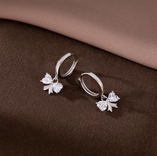 SLUYNZ Sterling Silver CZ Bow Hoop Earrings for Women Teens Love Bow Hoop Earrings Huggie Valentines Day Earrings3