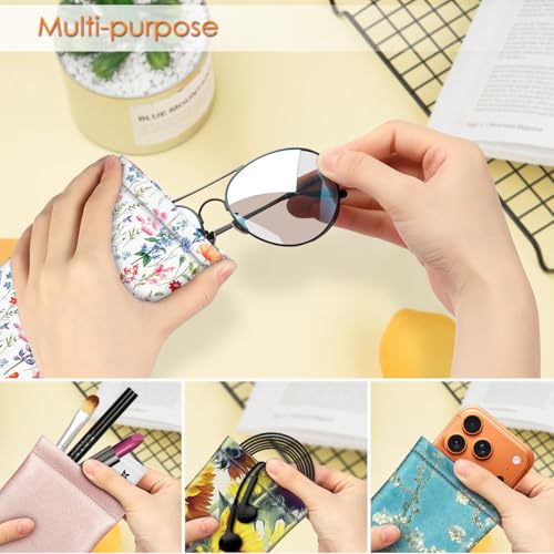 Image of FINTIE Soft Eyeglasses Case with Cleaning Cloth, Portable Squeeze Top Vegan Leather Glasses Pouch, Sunglasses Eyewear Bag