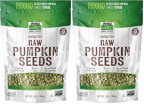 NOW Foods, Pumpkin Seeds, Raw and Unsalted, Essential Fatty Acids, Rich in Iron, Excellent Source of Protein, Certified Non-GMO, 1-Pound (Packaging May Vary) (Pack of 2)