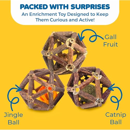 Image of SunGrow Silverine Balls for Cats, Engaging and Interactive Pet Enrichment, Gall Fruit, Catnip, Bell Ball, Cool Pal Feline Toy, Christmas Stocking Stuffers, Brown, 2.5 inch (Diameter), 3 Pieces per Set