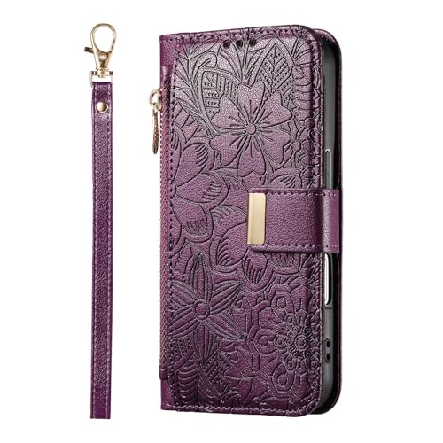 YKTO Cuir PU Étui Portefeuille à Rabat Housse pour Motorola Moto G 5G,Premium en Cuir PU avec Cover TPU Coque Fleur et Feuille Etui Multifonction Etui à...