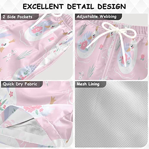 Boccsty White Swans Floral Boys Swim Trunks Summer Toddler Beach Board Shorts Kids Swimsuit Swimwear L Multicoloured3