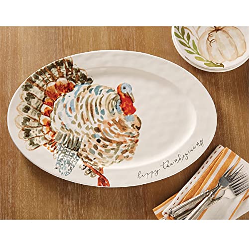 Mud Pie Watercolor Turkey Platter, White, 14"" X 20 1/2" #TOP1