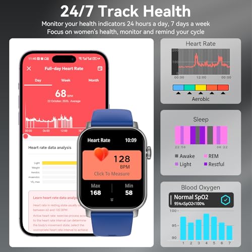 Image of Smart Watches for Men Women with Bluetooth Calling, 1.83 inch HD Touchscreen Fitness Tracker, IP68 Waterproof, 120+ Sports Modes, Heart Rate & Sleep Monitor, Activity Tracker for iPhone Android (Blue)