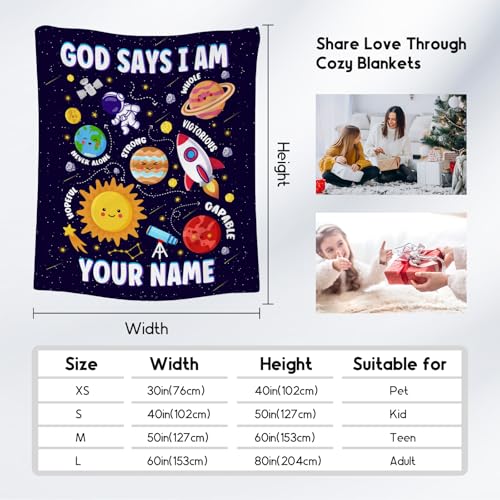 Custom Planet Blanket, Cozy Soft Throw Gifts for Boys, 40x50 Inch Cute Flannel Blanket for Planet Lovers, God Says I Am Throw Blankets for Couch Sofa