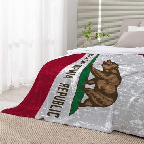 Image of YeeJu Patriotic Throw Blanket 4th of July Memorial Day Fourth of July Throw Blanket for Couch Bed Soft Fuzzy Fleece Blankets Independence Day California Republic Flag Veteran Blanket 50x60