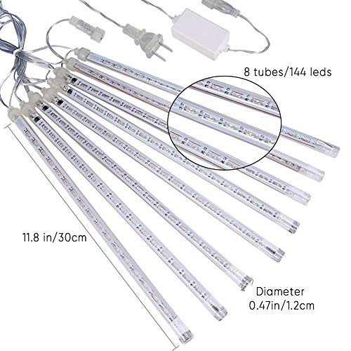 Luces de lluvia meteorito LED para exterior, 8 tubos, 144 LEDs miniatura 3