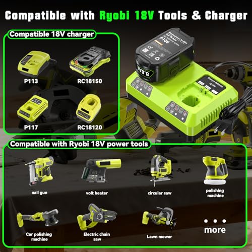 Upgraded 8.0Ah 2Packs P108 18V Battery Compatible with Ryobi 18V ONE+ Battery P102 P103 P104 P105 P107 P109 P122 PBP005 PBP004 PBP003 PBP002 RB18L50 BPL1820 Cordless Power Tools with LED Indicator - Thumbnail 6