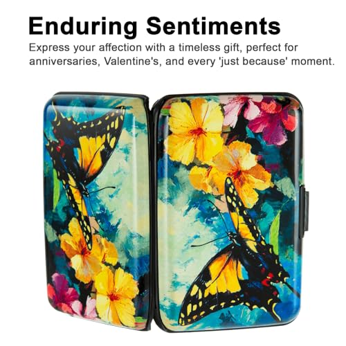 Image of Credit Card Holder, Metal Card Wallet RFID Blocking Mini Slim Aluminum Business Hard Card Case for Women Men (Flowers Butterfly)