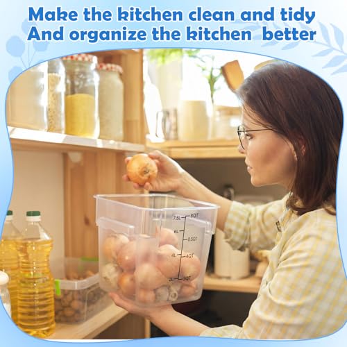Image of Suclain 2 Pcs Square Food Storage Container Polycarbonate Clear Food Container with Gray Lid Commercial Rice Storage with Gray Graduations for Commercial Kitchen(8 Qt)