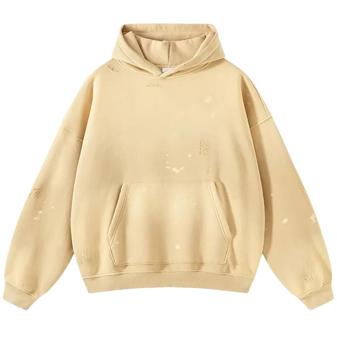 Fnfmrfmr Felpa oversize da donna in cotone con cappuccio, calda, effetto invecchiato, stile hip hop, vintage, con cappuccio largo