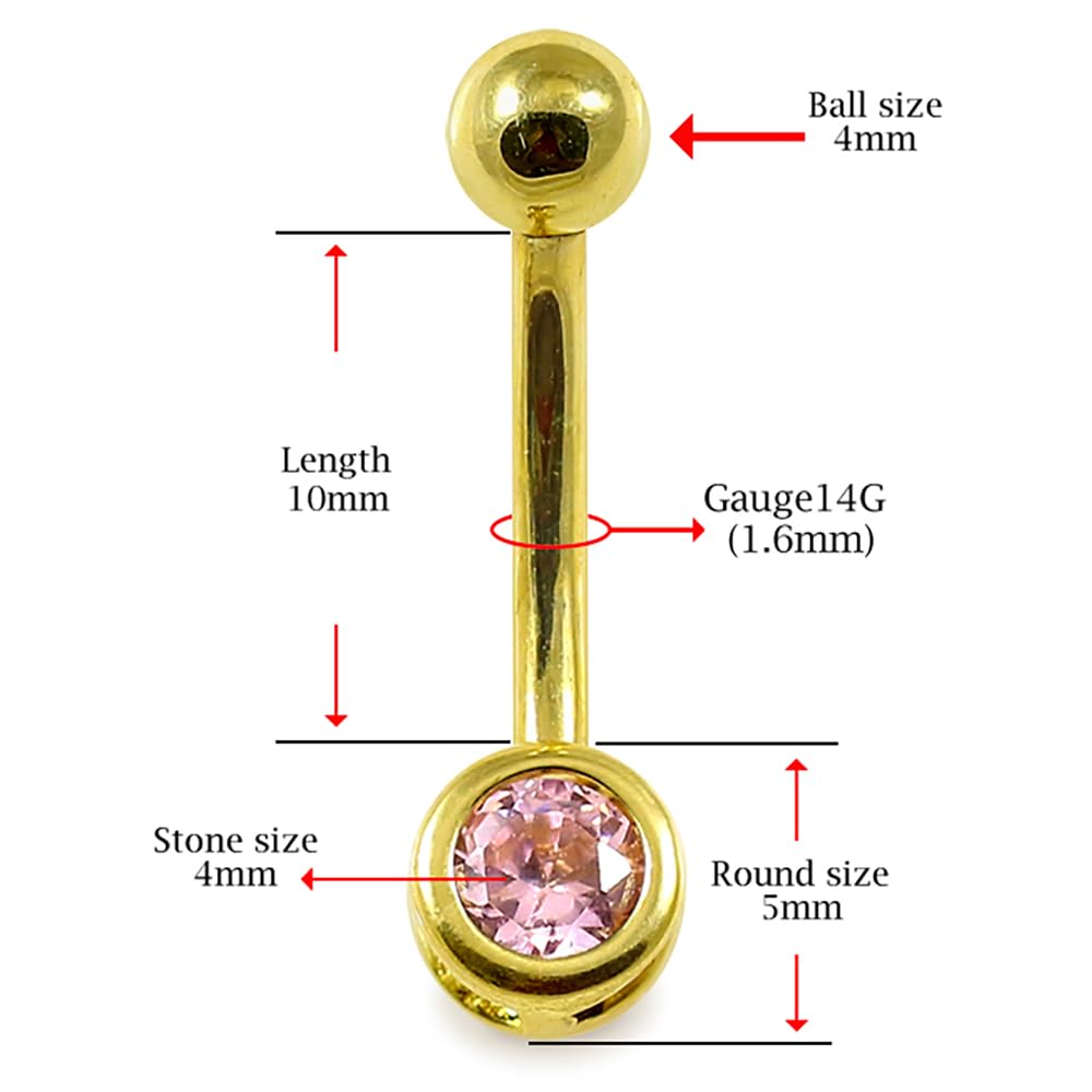 Monster Piercing Piercing de Ombligo de Oro Amarillo Macizo de 14 Quilates, 4 mm de Zafiro Azul Redondo, circonia cúbica de Calibre 14, joyería