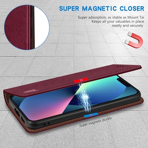 Image of ZZXX for iPhone 13 Mini Wallet Case Strong Magnetic 5.4 inch,Wine Red