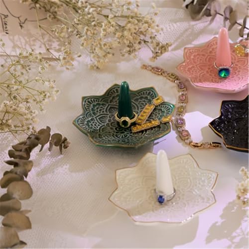 Image of Ceramic Mandala Ring Holder Dish, Decorative Jewelry Holder Trinket Tray Room Decor, Engagement Wedding Birthday Gifts for Women Girls (Green)