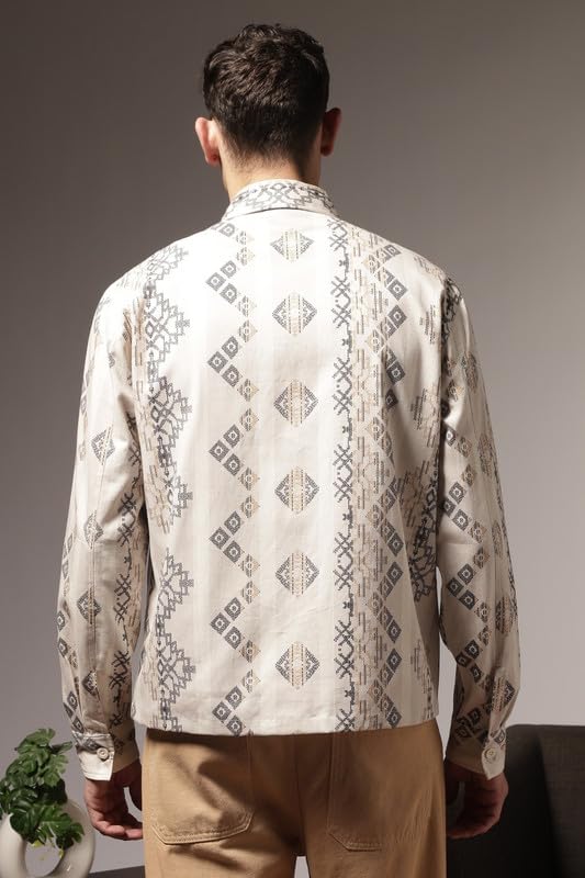 Image of Eszett Men's Printed Cotton Casual Wear Shirt| Regular Fit | Full Sleeve | Collared Neck | Button Closure