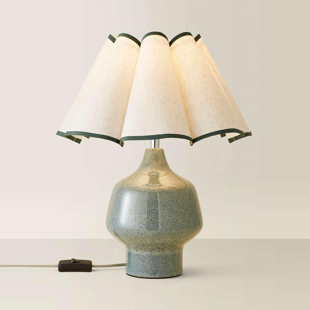 ValueLights Jamie Ceramic LED Table Lamp - Green - Scallop Shade