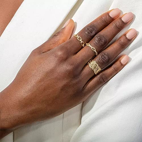 Aloha Jewelry Company 925 Sterling Silver 18K Gold Plated Cubic Zirconia Maritime Mariner Anchor Chain Link Stackable Ring Wedding Band, Nickel Free Hypoallergenic for Sensitive Skin, with Gift Box3