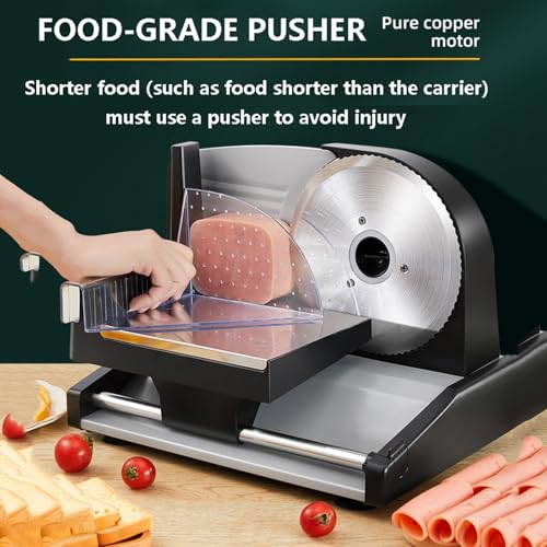 forplubossmmp Electric Deli Food Slicer, Meat Cutter Vegetable Slicing Machine with Removable Stainless Steel Blade and Food Pusher, Automatic Meat Slicing Machine for Cutting Meat/Cheese/Bread - Image 2
