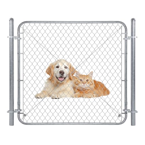 Adjustable Chain Link Fence Gate 48 H x 24-72 W Galvanized Steel Garden & Farm Fence Gate with Round Frame Outdoor Gate for Backyard Pet Enclosure Garden Fencing DIY Installation